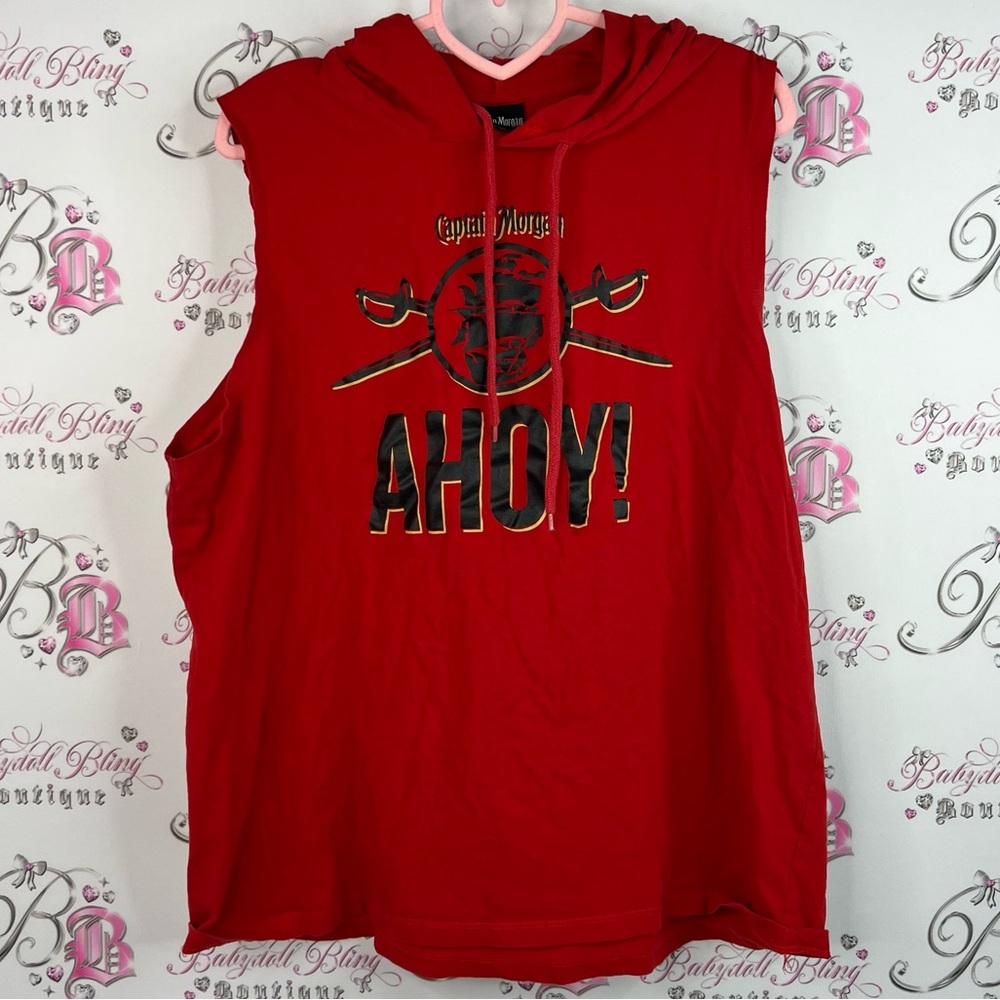 Captain Morgan tank top hoodie ahoy pirate barrel pirates Red Sleeveless Hoodie